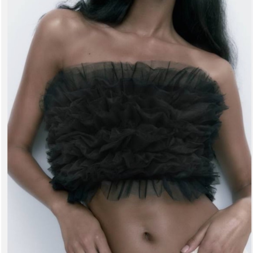 Strapless black tulle top